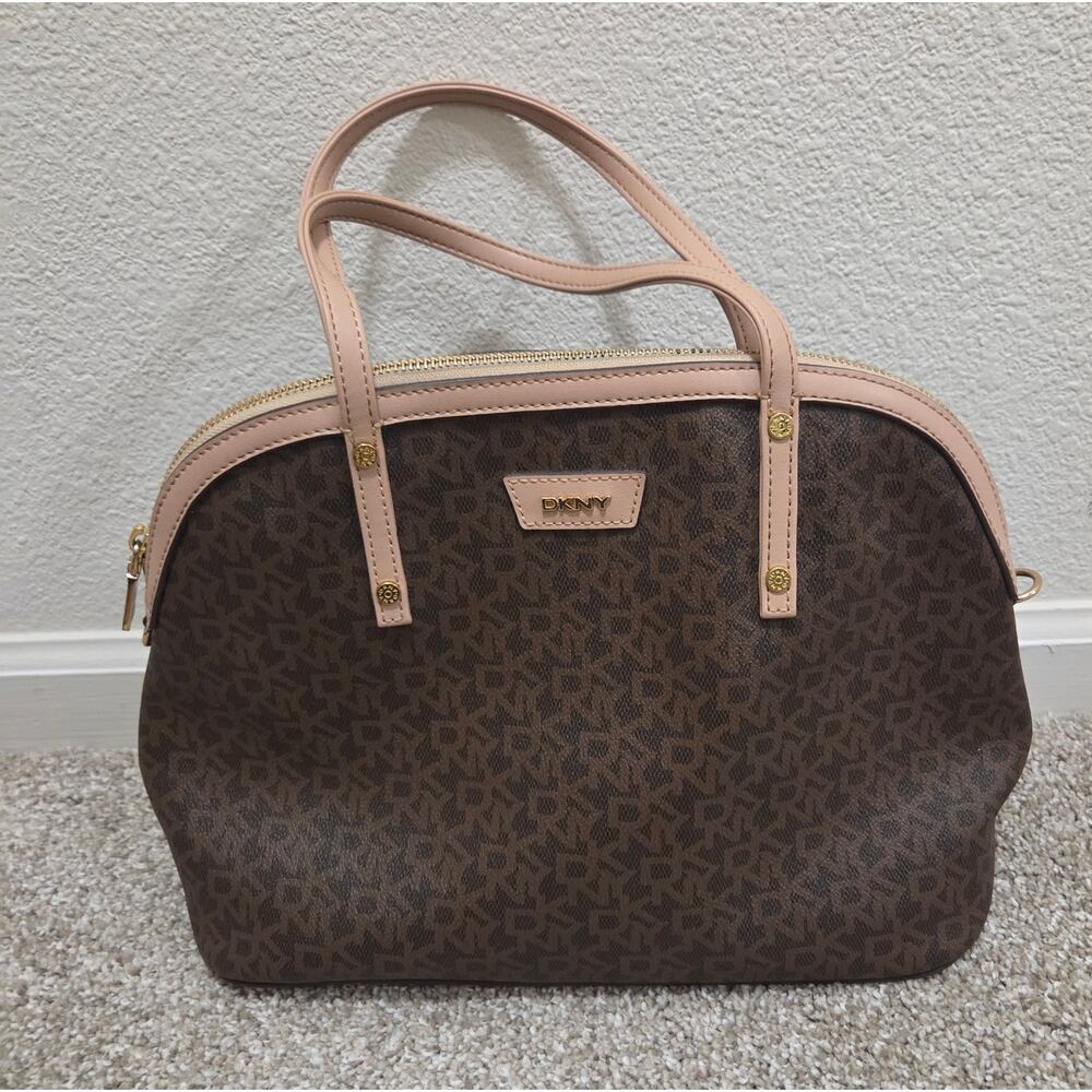 DKNY Brown/Beige Monogram Canvas and Leather Dome Satchel - Picture 7 of 7
